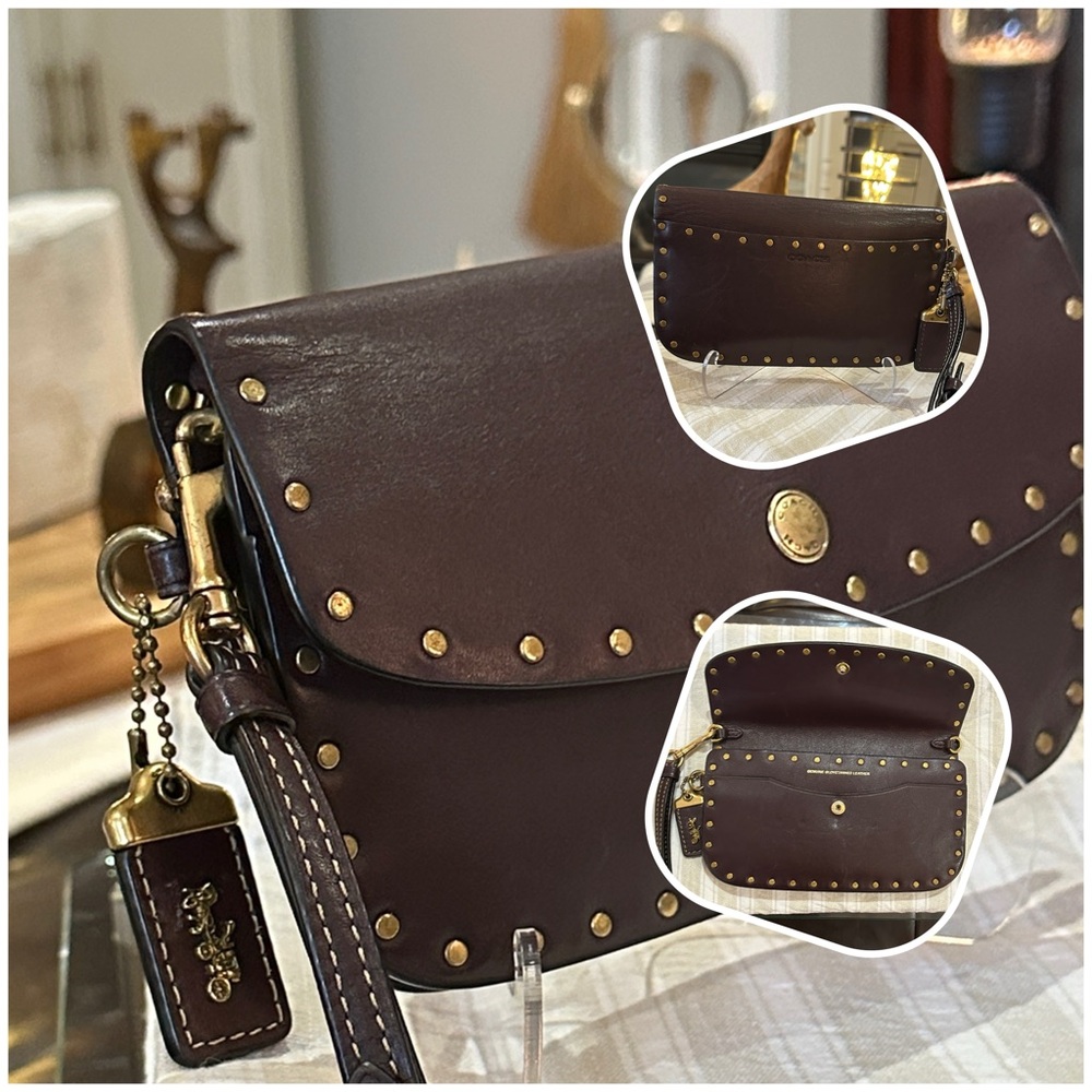 COACH Glovetanned Leather Clutch w/Rivet Detail, in Oxblood/Brass. GORGEOUS